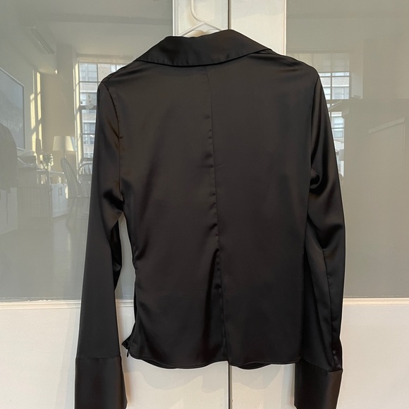Zara Ruched Satin Black Collared Blouse - Picture 2 of 3
